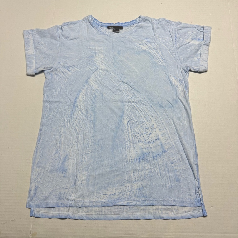 vince Womens Light Blue Tie Dye Folded Cuff Short Sleeve T-Shirt Size: XS
